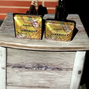 Really groovy men's mid-century Detroit map cufflinks